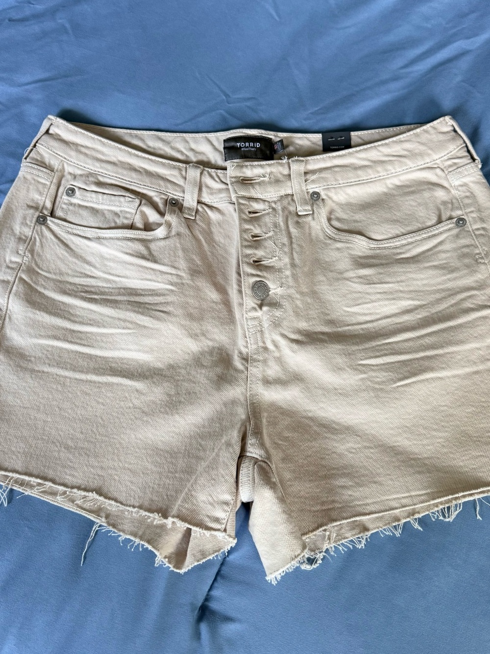 torrid Cream High-Rise Frayed Hem Denim Shorts